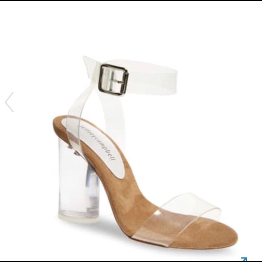 A clear strap block heel. Open toe